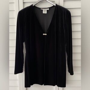 Vintage Black Velvet Jacket with Rhinestone Clasp - Large